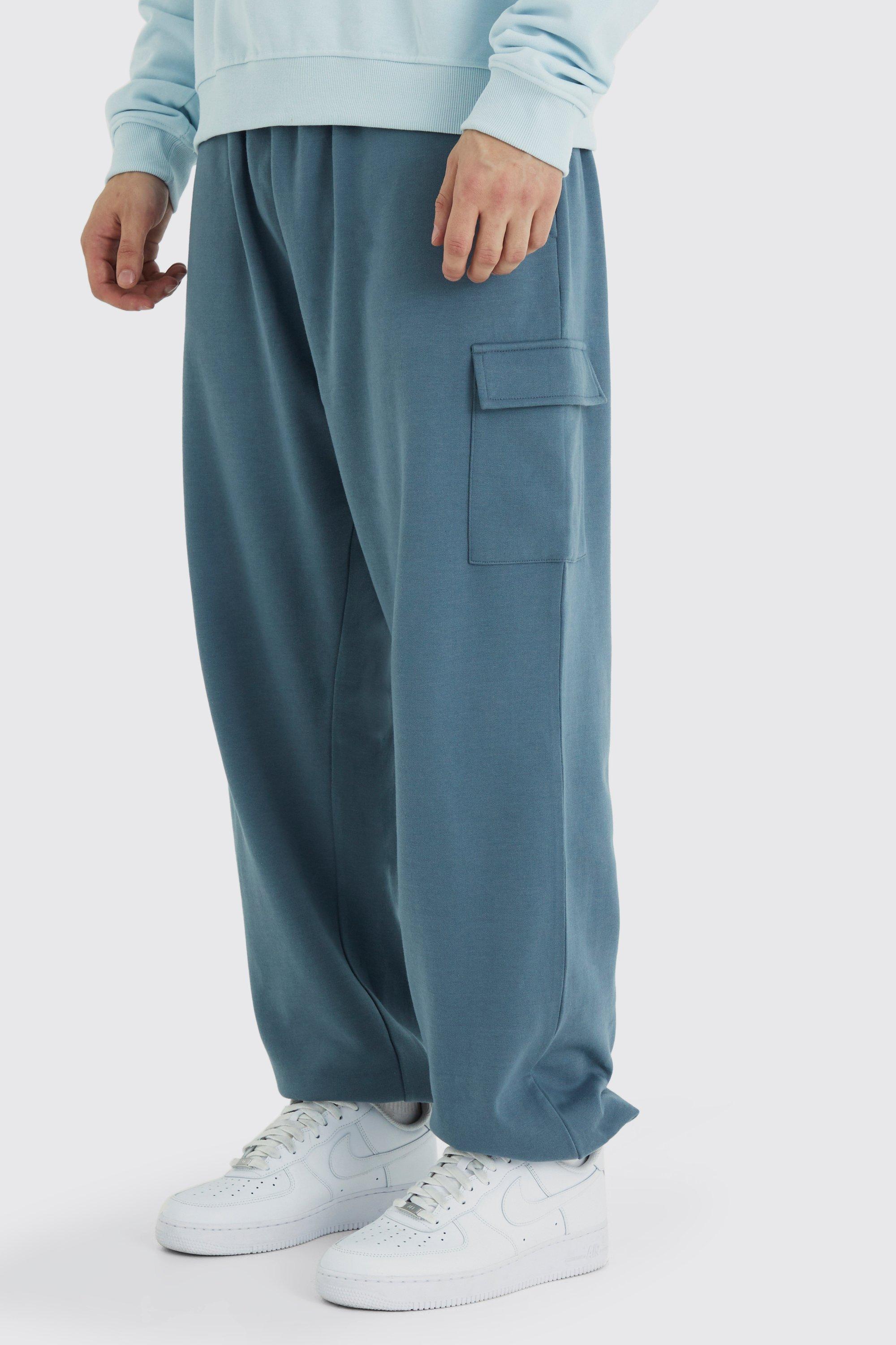 Mens Blue Tall Loose Fit Cargo Joggers, Blue